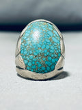 Superior Vintage Native American Hopi Spiderweb Turquoise Sterling Silver Ring-Nativo Arts