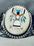 Earlier Native American Zuni Vintage Turquoise Kachina Sterling Silver Inlay Bracelet-Nativo Arts