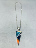 Authentic Native American Navajo Turquoise Coral Jet Sterling Silver Necklace-Nativo Arts