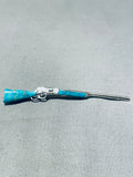 Native American Unique Vintage Morongo Signed Blue Gem Turquoise Sterling Silver Gun Pin-Nativo Arts