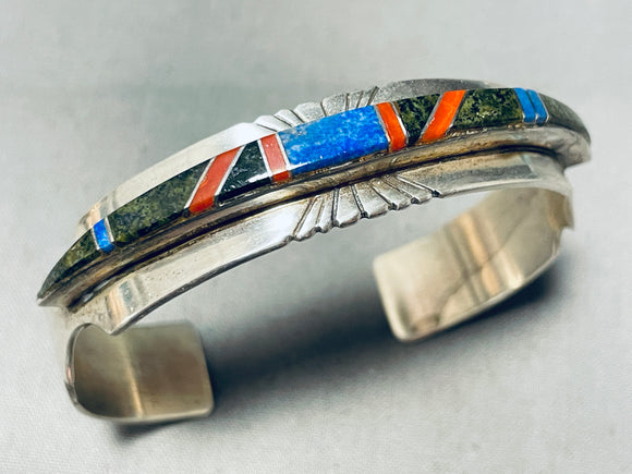 Really Cool Vintage Navajo Lapis Coral Inlay Sterling Silver Bracelet-Nativo Arts