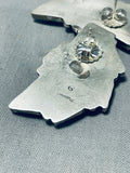 One Of A Kind Native American Navajo Turquoise Sterling Silver Fan Earrings-Nativo Arts