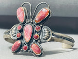 Strawberry Spiny Oyster Native American Navajo Butterfly Sterling Silver Bracelet-Nativo Arts