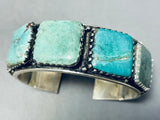 6-1/2' Wrist Vintage Native American Navajo Squared Turquoise Sterling Silver Bracelet-Nativo Arts