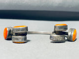 One Of The Most Unique Vintage Native American Navajo Orange Shell Sterling Silver Bracelet-Nativo Arts
