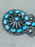 Elegant Vintage Native American Navajo Blue Gem Turquoise Sterling Silver Pin-Nativo Arts