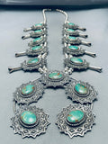 432 Grams San Felipe Green Turquoise Sterling Silver Squash Blossom Necklace-Nativo Arts