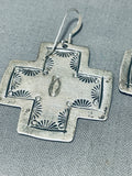 Incredible Vintage Native American Navajo Sterling Silver Cross Dangle Earrings-Nativo Arts