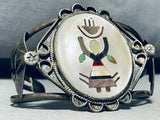 Happy Life Dancer Vintage Native American Zuni Turquoise Sterling Silver Inlay Bracelet-Nativo Arts