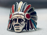 Indian Chief Vintage Handmade Sterling Silver Inlay Ring-Nativo Arts