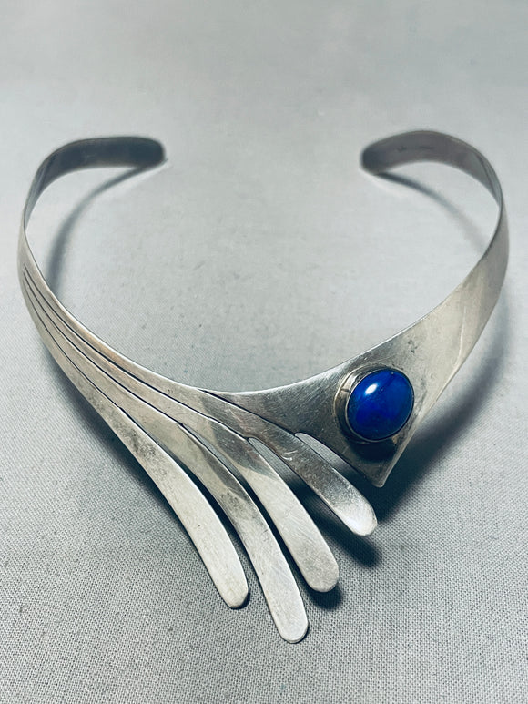 Anna Peterson Vintage Native American Navajo Lapis Sterling Silver Necklace-Nativo Arts