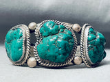 Chunky Begay Green Turquoise Nugget Vintage Native American Navajo Sterling Silver Bracelet