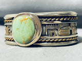 Heavy 89 Gram Native American Navajo Green Turquoise Sterling Silver Gold Bracelet-Nativo Arts