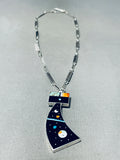 Eye-catching Native American Navajo Turquoise, Opal, Jet Sterling Silver Signed Kachina Necklace-Nativo Arts