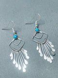 Dangle Chandelier Vintage Navajo Turquoise Sterling Silver Earrings-Nativo Arts