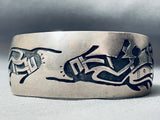 Detailed Hand-carved Vintage Navajo Sterling Silver Kachina Dancer Bracelet
