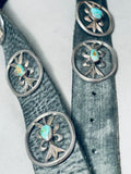 Sturdy Hand Tooled Vintage Native American Navajo Sterling Silver Green Turquoise Concho Belt-Nativo Arts