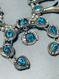 Gasp! Lee Vintage Native American Navajo Turquoise Sterling Silver Squash Blossom Necklace-Nativo Arts