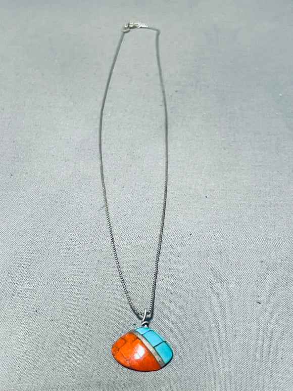 Native American Special Vintage Santo Domingo Turquoise Coral Shell Sterling Silver Necklace-Nativo Arts