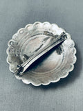 Rare Circular Vintage Native American Navajo Deep Blue Turquoise Sterling Silver Concho Pin-Nativo Arts
