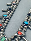 Womens Vintage Southwest Turquoise Sterling Silver Squash Blossom Necklace-Nativo Arts