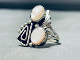Glorious Vintage Native American Navajo 2 Mother Of Pearl Sterling Silver Ring-Nativo Arts