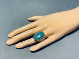 Superior Vintage Native American Hopi Spiderweb Turquoise Sterling Silver Ring-Nativo Arts