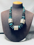 251 Grams Barrell Hand Tooled Sterling Silver Native American Navajo Turquoise Necklace-Nativo Arts