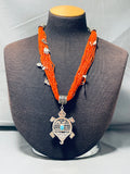 The Best Joe Coriz Santo Domingo Coral Sterling Silver Turtle Necklace-Nativo Arts