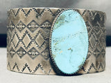 Detailed Hand Stamped!! Wide Vintage Native American Navajo Turquoise Sterling Silver Bracelet-Nativo Arts