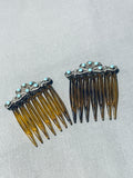Enchanting Vintage Native American Zuni Blue Gem Turquoise Sterling Silver Hair Combs-Nativo Arts