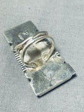 Gigantic Native American Navajo Inlay Turquoise Sterling Silver Huge Trapezoid Ring-Nativo Arts