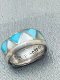 Rar Eben Morgan Vintage Native American Navajo Turquoise Inlay Sterling Silver Ring Old-Nativo Arts