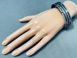 Important Chi Vintage Native American Navajo Feather Sterling Silver Bracelet