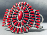 Stunning Native American Navajo Coral Sterling Silver Cluster Bracelet-Nativo Arts
