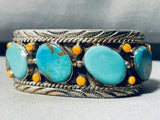 Best Slanted Turquoise!! Vintage Native American Navajo Sterling Silver Bracelet-Nativo Arts
