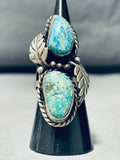 Gigantic Vintage Native American Navajo 2 Blue Green Turquoise Sterling Silver Ring-Nativo Arts