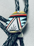W. Booqua Noteworthy Vintage Native American Zuni Blue Gem Turquoise Sterling Silver Bolo-Nativo Arts