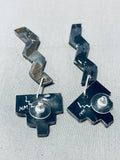 Native American Colorful Santo Domingo Signed Inlay Turquoise Spiny Jet Kachina Earrings-Nativo Arts