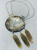 Gigantic 4 Inch Vintage Native American Navajo Sterling Silver Gold Eagle Necklace-Nativo Arts