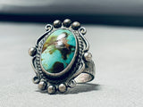 Impressive Vintage Native American Navajo Carico Lake Turquoise Sterling Silver Ring-Nativo Arts