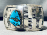 Wide Hand Tooled Vintage Native American Navajo Turquoise Sterling Silver Bracelet-Nativo Arts