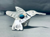 Wonderful Vintage Native American Navajo Blue Gem Turquoise Sterling Silver Hummingbird Ring-Nativo Arts