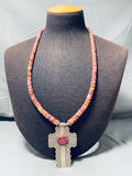 Carson Blackgoat Native American Navajo Purple Spiny Oyster Sterling Silver Cross Pendant-Nativo Arts