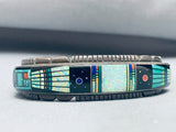 Rare 7 Inch Wrist Vintage Navajo Turquoise Inlay Sterling Silver Bracelet-Nativo Arts