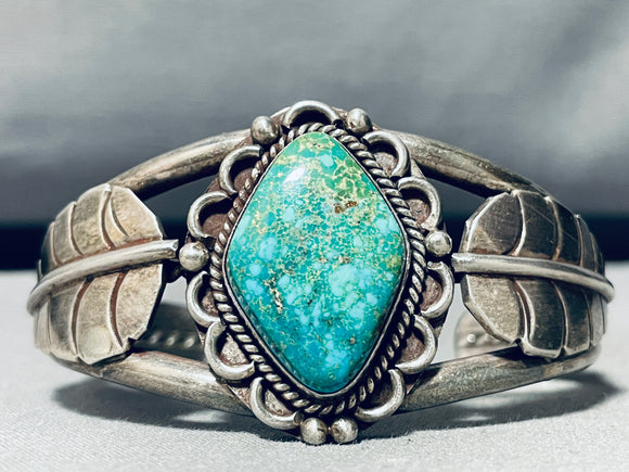 Huge Leaf Flanks!! Vintage Native American Navajo Turquoise Sterling Silver Bracelet-Nativo Arts