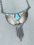 Important Larry Martinez Chavez Vintage Native American Zuni Inlay Sterling Silver Necklace-Nativo Arts