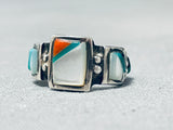 Charming Vintage Native American Navajo Mother Of Pearl Sterling Silver Band Ring-Nativo Arts