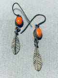 Impressive Vintage Native American Navajo Coral Sterling Silver Dangle Earrings-Nativo Arts
