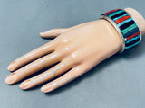 Native American 6 Inch Wrist Vintage Navajo Inlay Turquoise Sterling Silver Bracleet Cuff-Nativo Arts